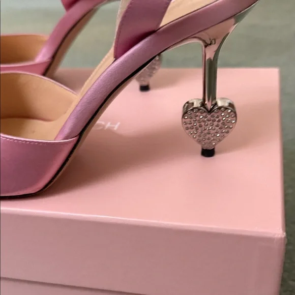MACH & MACH Pink Satin Heels with Heart Detail - Picture 2 of 6